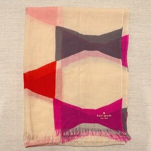 kate spade Cream big Scarf Shawl with Pink, Red and Gray Bow Motif